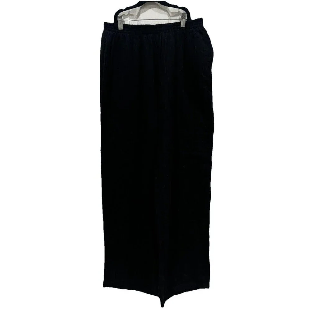 Commense Women's Solid Pull On Straight Leg Pants Black Size Large L 100% Cotton